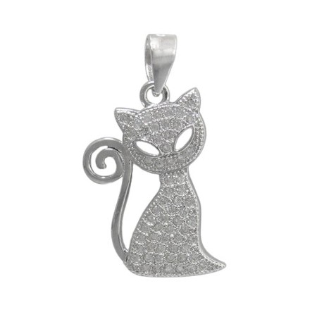 Sterling Silver Pave CZ Kitty Cat Pendant - Click Image to Close
